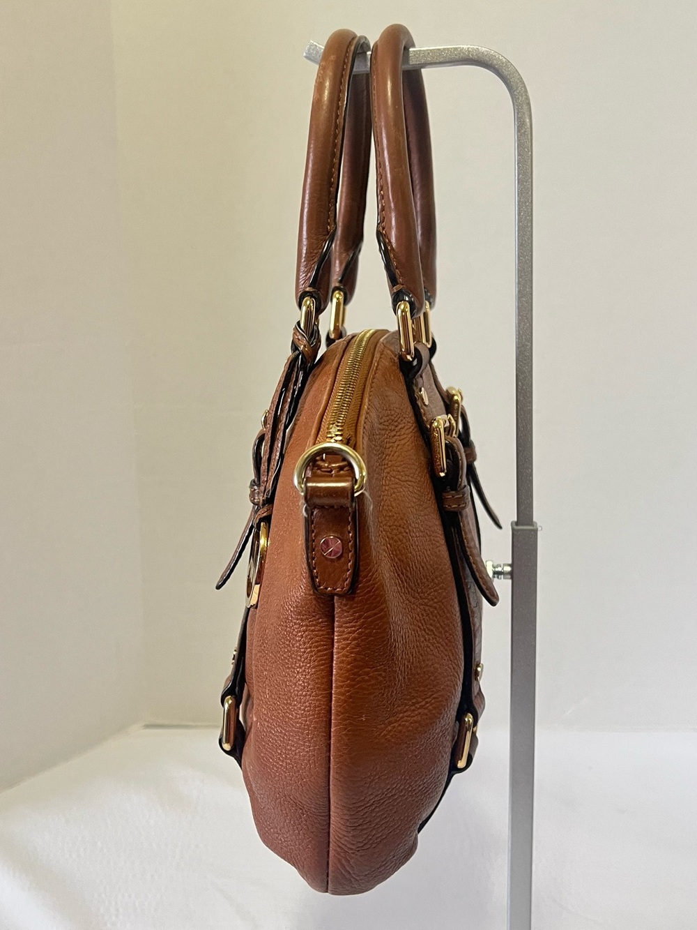 Michael Kors Cognac Pebbled Leather Satchel with Gold Hardware - Picture 4 of 12
